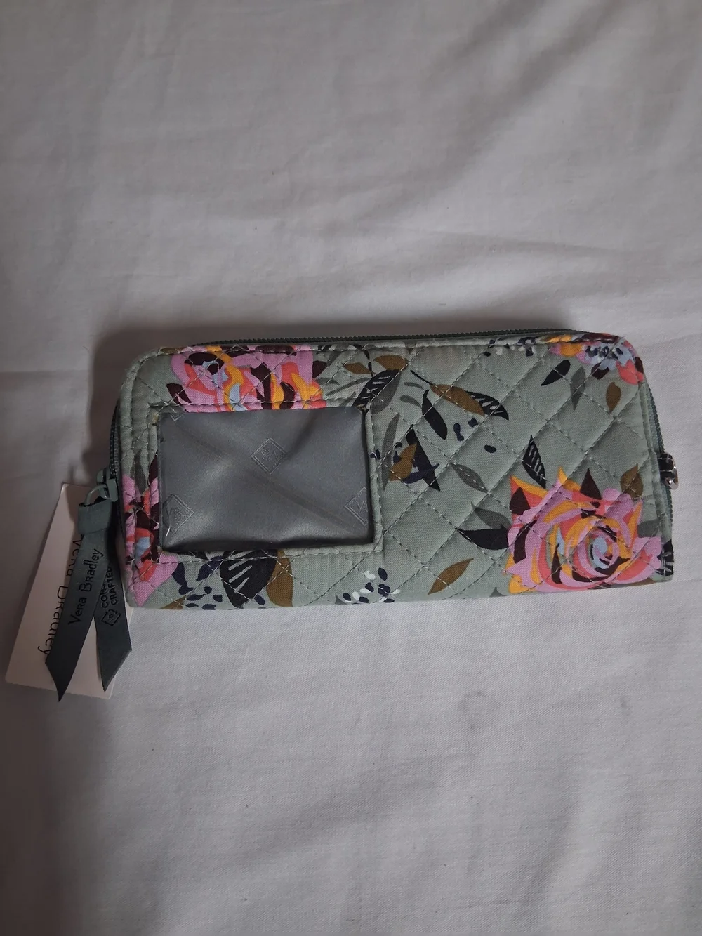 Vera Bradley RFID Blocker Quilted Floral Zip Wallet - Sage Green